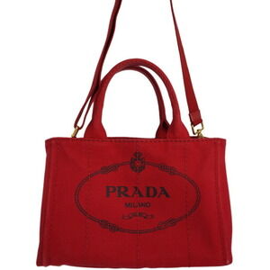 Prada Canapa Convertible 2way Tote Top Handle Shoulder Bag Red